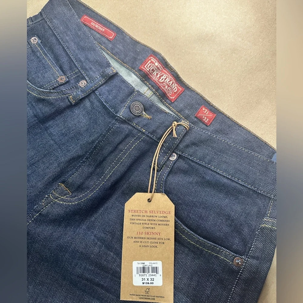 Lucky Brand 110 Skinny Selvedge Jeans 31x32 – Candiani Italian Denim, Dark Wash